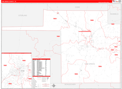 Tom Green County, TX Wall Map Zip Code Red Line Style 2024
